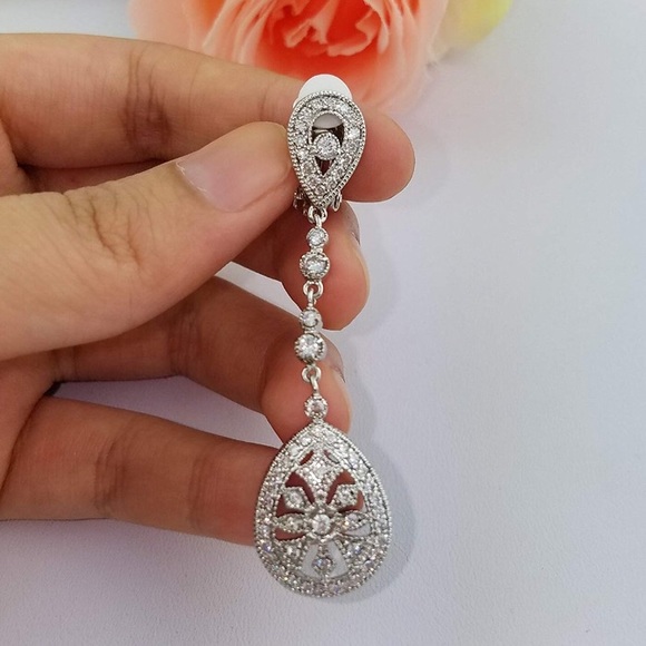 Bridal chandelier earrings clip on - Picture 2 of 3